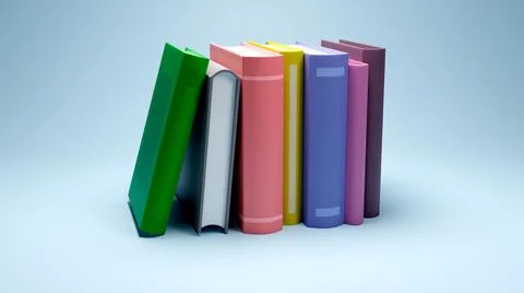 Books on the table on a blue background. Stock Illustration