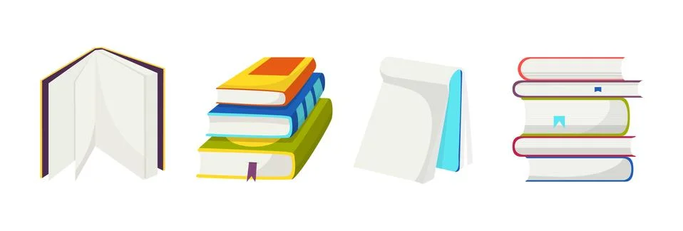Books vector opened diary story-book and notebook on bookshelves in library or Stock-Illustration