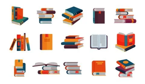 Books vector stack of textbooks and notebooks on bookshelves reading literature Stock Illustration