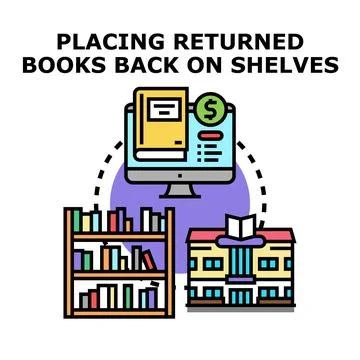 Bookshelf with books, computer, and library building concept 스톡 일러스트