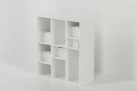 Bookshelf with books inside in the empty new house, 3d rendering. Stock Illustration