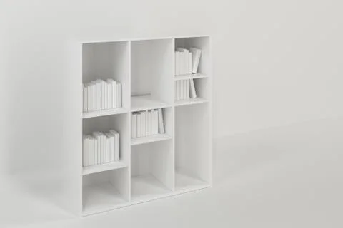 Bookshelf with books inside in the empty new house, 3d rendering. Stock Illustration