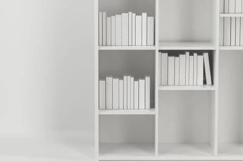 Bookshelf with books inside in the empty new house, 3d rendering. Stock Illustration
