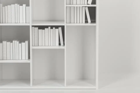 Bookshelf with books inside in the empty new house, 3d rendering. Stock Illustration