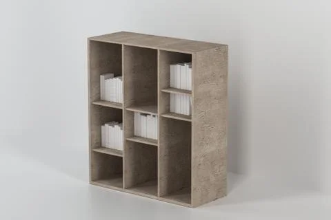 Bookshelf with books inside in the empty new house, 3d rendering. Stock Illustration