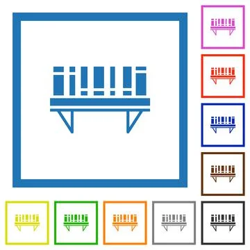 Bookshelf with books solid flat framed icons 스톡 일러스트