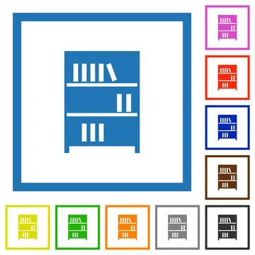 Bookshelf with books solid flat framed icons 스톡 일러스트