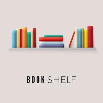 Bookshelf with books on wall. Stack of paper books in retro cover color. Vect Illustrazione stock