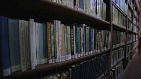 Bookshelf camera moviment Stock Footage 82176656