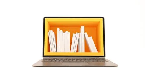Bookshelf on computer screen concept 3d rendering Stock Illustration