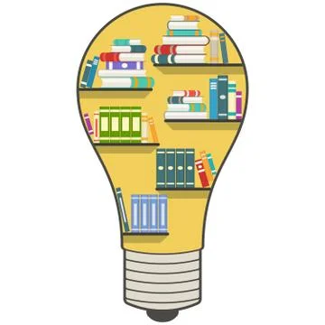 Bookshelf in the form of a light bulb, for knowledge or library concept. Stock Illustration