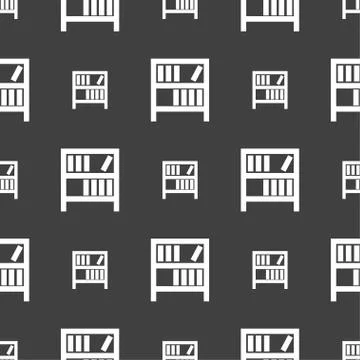 Bookshelf icon sign. Seamless pattern on a gray background. イラスト素材