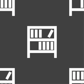 Bookshelf icon sign. Seamless pattern on a gray background. イラスト素材