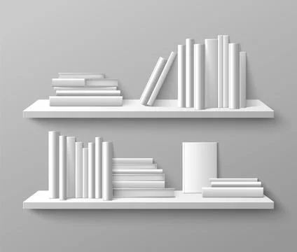 Bookshelf mockup isolated on gray background Stock Illustration