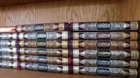 The Bookshelf in the Mosque. The Koran. Stock Footage 76246555