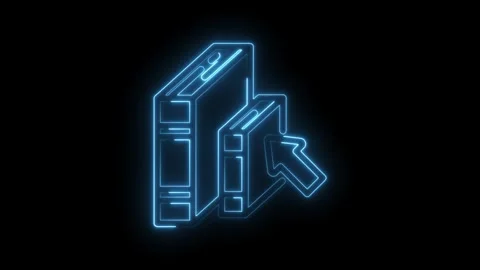 Bookshelf with selection cursor neon style animation on black background for 库存影片 330784916