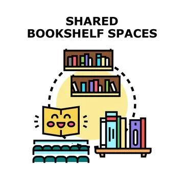 Bookshelf sharing reading club vector illustration Illustrazione stock