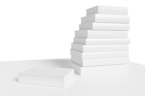 Bookshelf with stack of white books closeup Stock Illustration