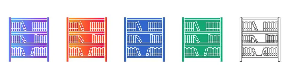 Bookshelf Storage Icon Set Stock Illustration
