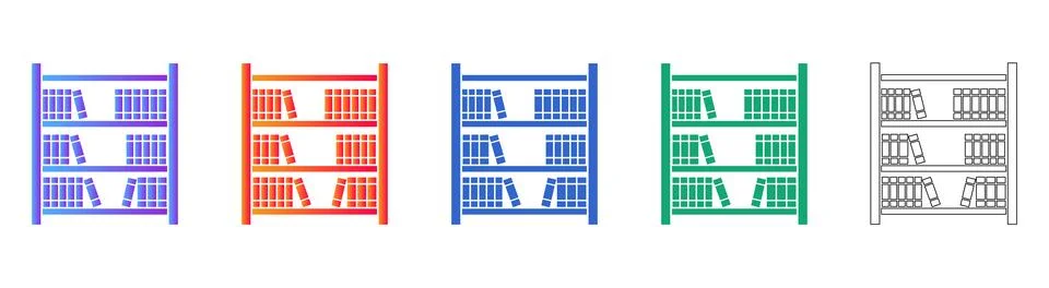 Bookshelf Storage Icon Set Stock Illustration