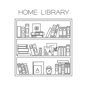 Bookshelf thin line. Illustrazione stock