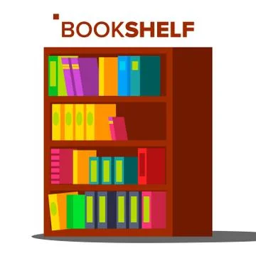 Bookshelf Vector. Home Library Or Book Store. Bookcase Full Of Different Color Illustrazione stock