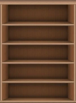Bookshelf virtual library. Vector realistic wooden online media books background Stock Illustration
