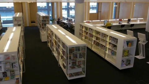 Bookshells in the library Stock Footage 76728319