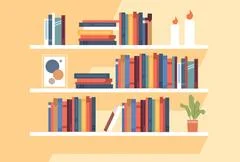 Bookshelf Vector. Home Library Or Book Store. Bookcase Full Of