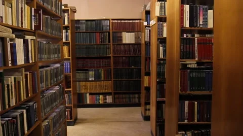 Bookshelves in a library Stock Footage 46198858