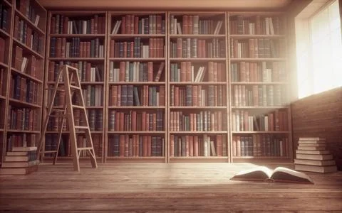 Bookshelves in the library. Illustrazione stock