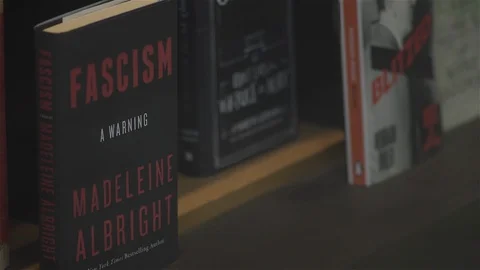 Bookshop window - various titles Stock Footage 93210192