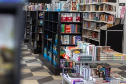 Bookstore interior in blur. Background, backdrop, backing Stock Photos