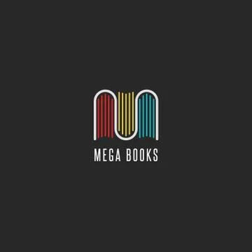 Bookstore logo idea, colorful books logotype in the form of letter M, emblem  Stock Illustration