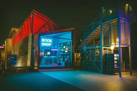 Bookstore at night Stock Photos