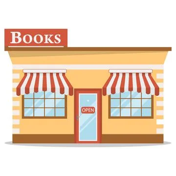 Bookstore shop front facade building flat vector illustration isolated Stock Illustration