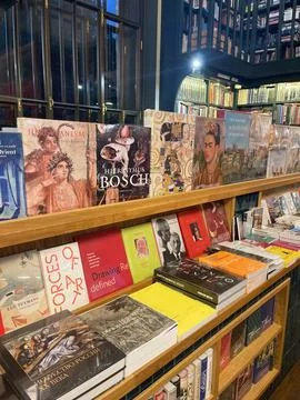 A bookstore window, close-up. Bookstore. Stock Photos