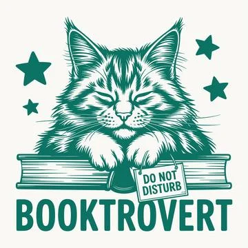 Booktrovert Funny Cat Do Not Disturb Reading Book Lover Quote Cozy Animal H.. Stock Illustration