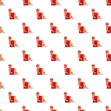 Bookworm character wearing glasses creating seamless pattern Stock Illustration