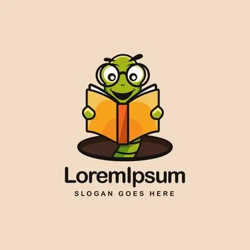 Bookworm logo mascot, worm reading a book logo vector illustration Stock Illustration