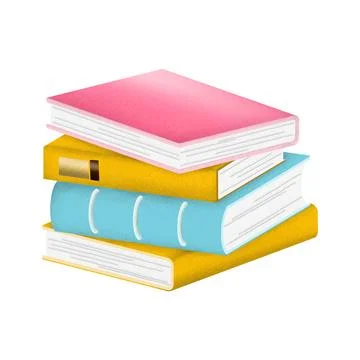 Bookworm Stack of Books with pink blue gold covers illustration isolated cl.. Illustrazione stock