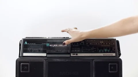 Boom Box White Background Cassette Tape Dolly In Stock Footage 86117775