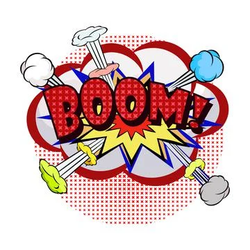 Boom comic explosion bubble in popart vintage style. Cartoon style vector. Stock Illustration