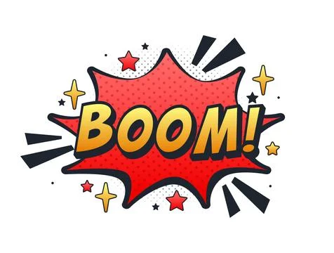 Boom comic explosion with halftone dotted shadow and stars Stock Illustration