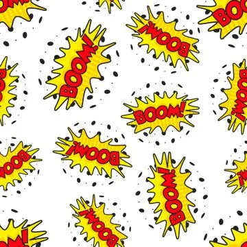 Boom comic sound effects seamless pattern background. Business flat vector il Stock Illustration
