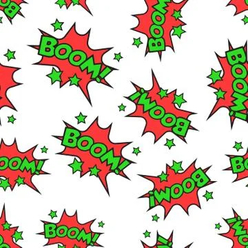 Boom comic sound effects seamless pattern background. Business flat vector il Stock Illustration