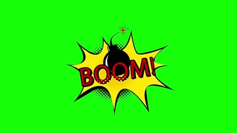 BOOM comic speech bubble explosion animation on green screen Stock Footage 314318152