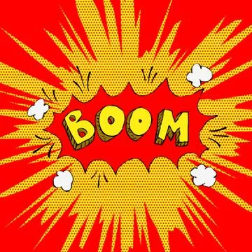 Boom! Comic style phrase on background with explosion. Design el Stock Illustration
