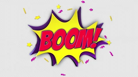 BOOM Comic Word and 3D Speech Balloon Animation, on Alpha Channel, Loop Stock Footage 259100497