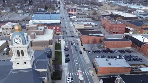 Boom down shot of Lima county Clock tower Ohio 動画素材 283604458